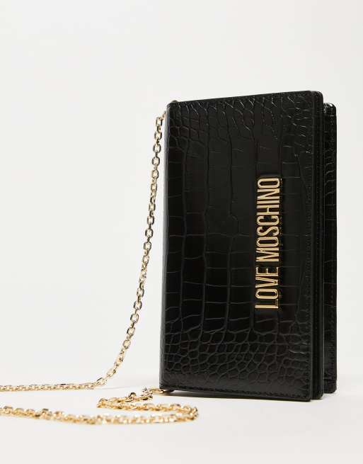 Love Moschino - Sort crossbody-taske i imiteret krokodille, 4 af 4