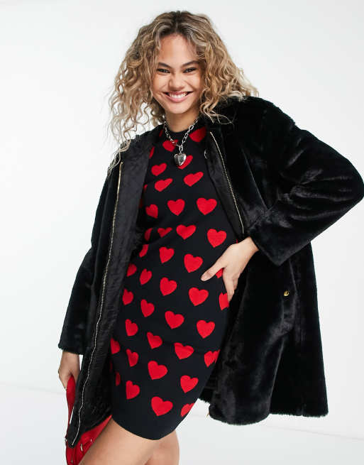 Love Moschino - Sort hættejakke i blødt, imiteret pels