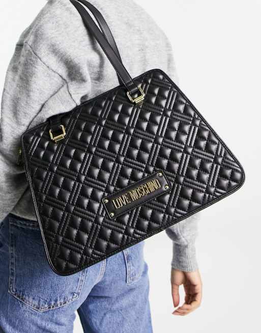 Love Moschino - Sort skuldertaske med diamantformet vattering