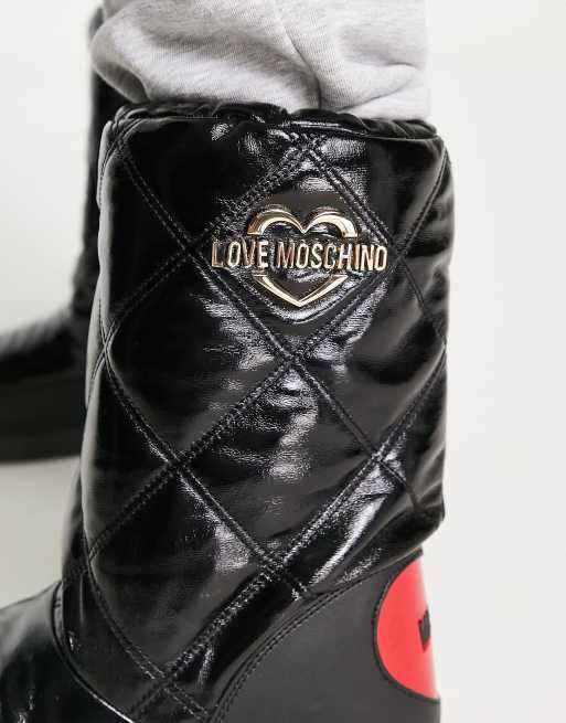 Love Moschino - Sorte snestøvler med vatteringer i skinnende design, 4 af 4