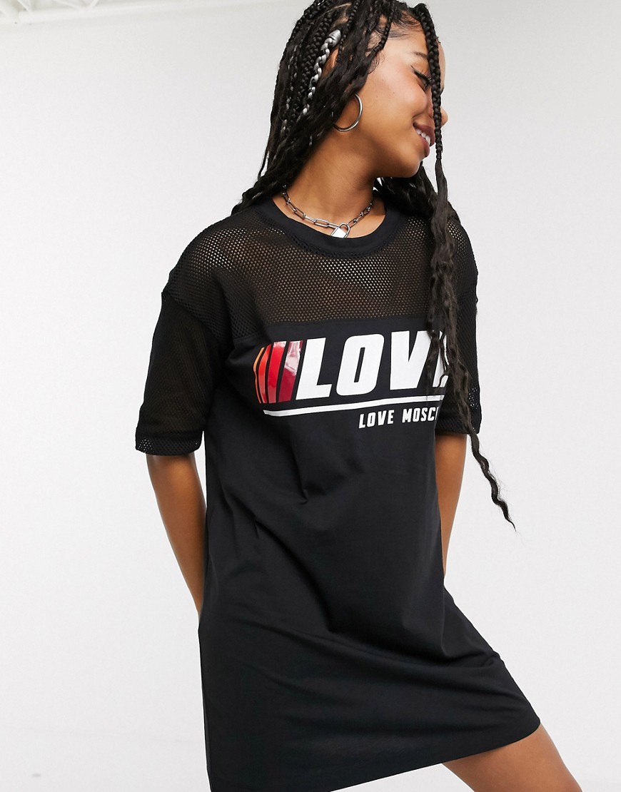 Love Moschino speed logo mesh t-shirt dress-Black