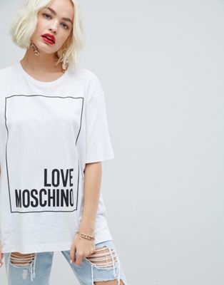 Love Moschino Square Glitter Logo T-Shirt-White