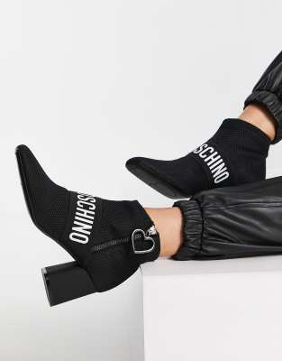 Love Moschino square toe heeled ankle boots in black ASOS