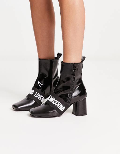 Love Moschino – Stiefeletten aus schwarzem Leder mit Absatz und Logodetail, 4 von 4