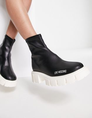 Love Moschino pull on contrast ankle boots in black - ASOS Price Checker