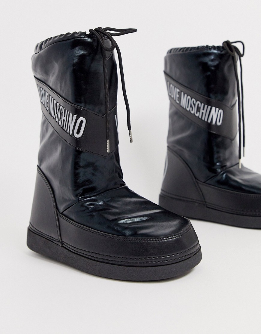 Love Moschino - Stivali da neve con logo e simbolo della pace-Nero