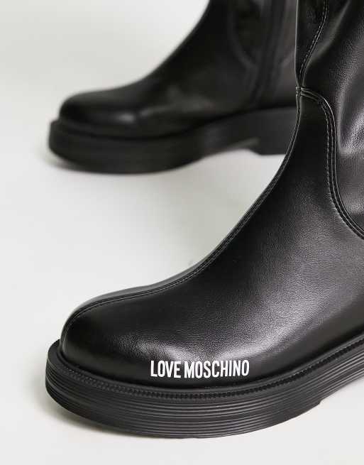 Love Moschino - Stivali neri sopra al ginocchio con logo, 3 di 4