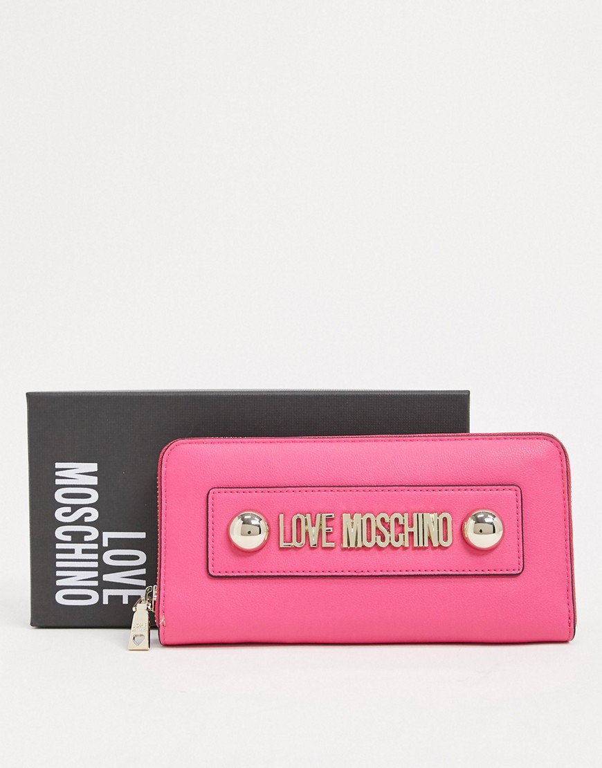 Love Moschino - Stor fuschiafarvet pung med kuppelformede nitter-Pink