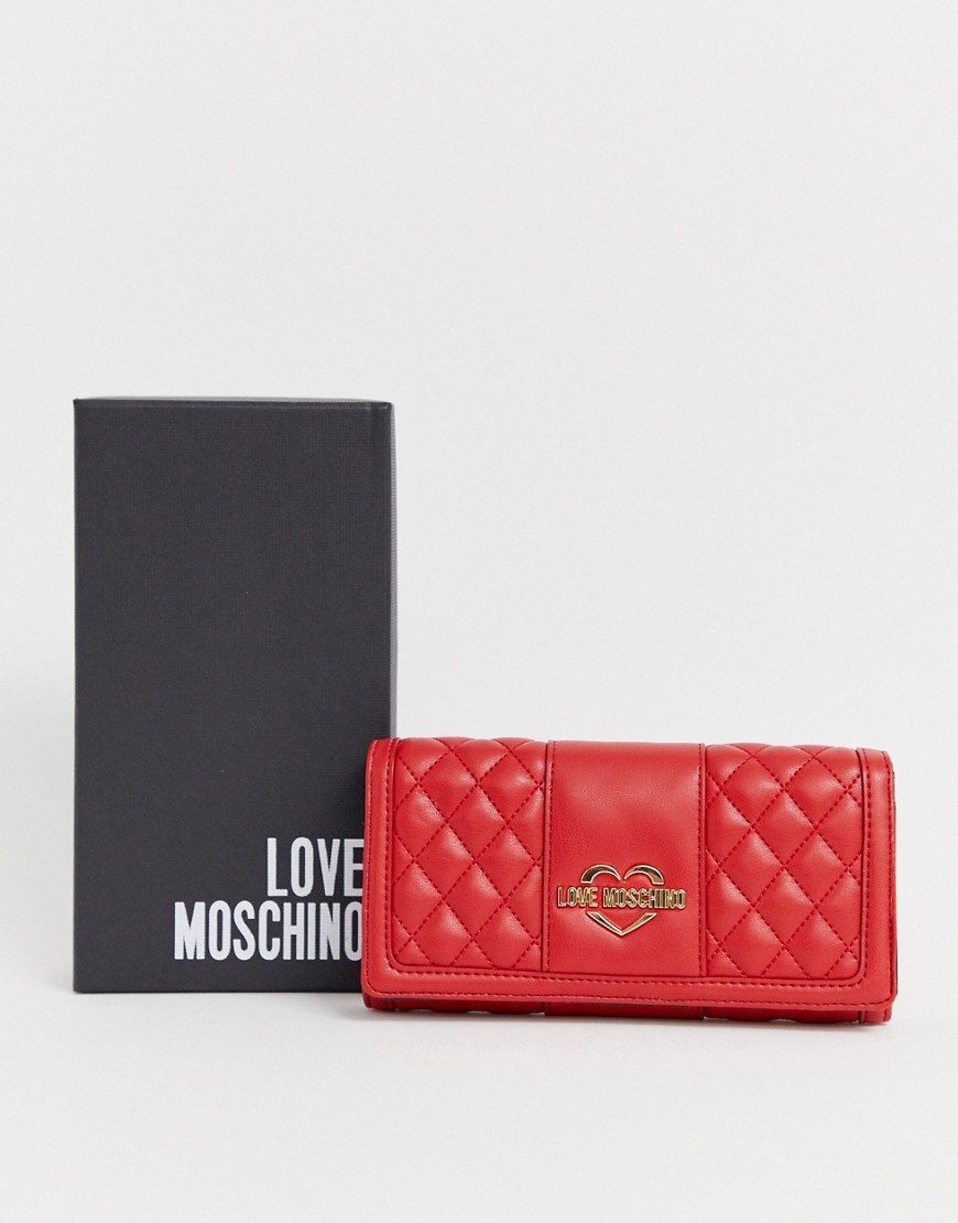 Love Moschino – Stor quiltad plånbok i läderimitation med dragkedja-Röd