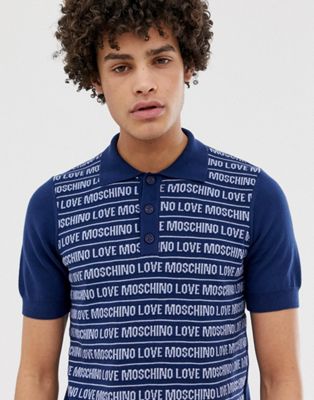 Love Moschino strikket poloskjorte med print overalt-Marineblå