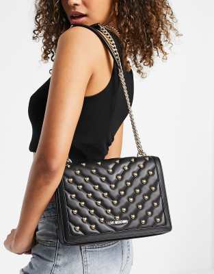 Love Moschino stud chain shoulder bag in black