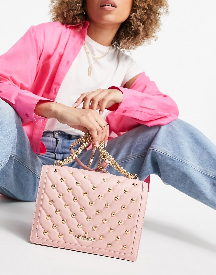 Love Moschino stud chain shoulder bag in pink