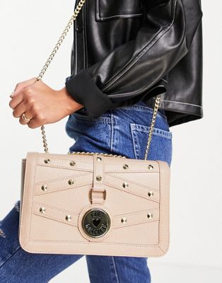 Love Moschino stud detail shoulder bag in taupe