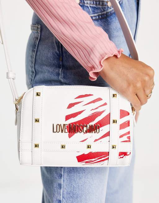 Love Moschino stud detail shoulder bag in white, 4 of 4