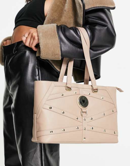 Love Moschino stud detail tote bag in beige