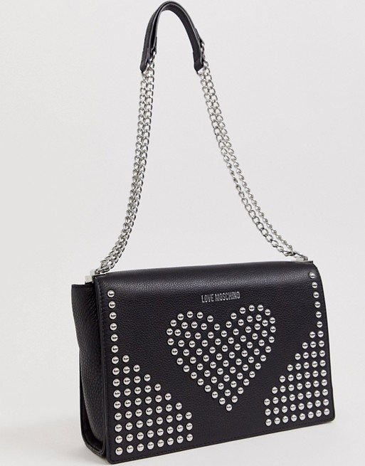 Love Moschino stud faux leather chain strap shoulder bag