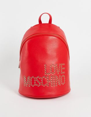 Love Moschino stud logo backpack in red