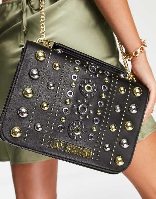 Love Moschino stud shoulder bag in black, 3 of 4