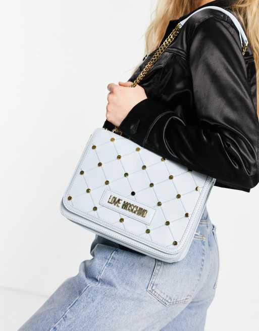 Love Moschino stud shoulder bag in blue