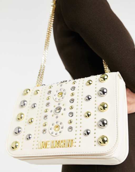 Love Moschino stud shoulder bag in ivory