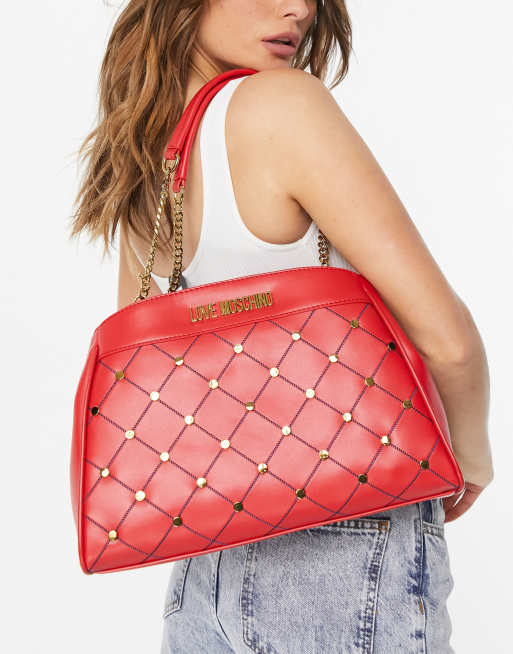 Love Moschino stud shoulder bag in red