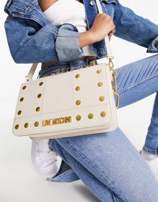Love Moschino studded crossbody bag in neutral