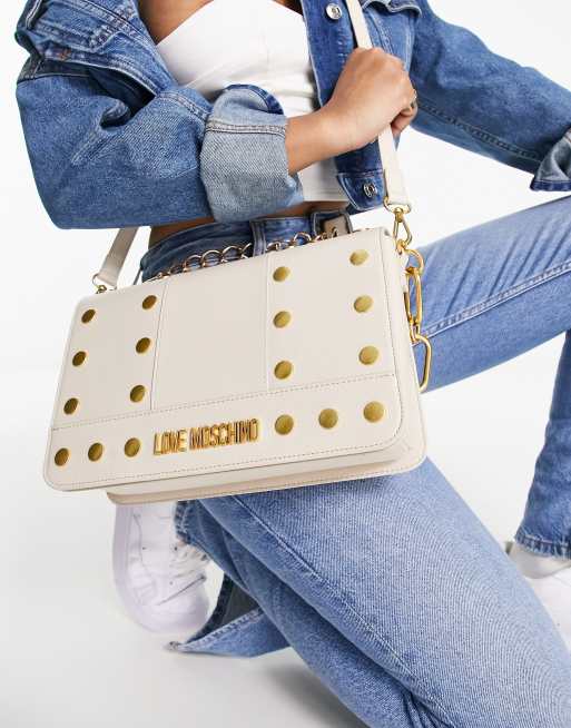 Love Moschino studded crossbody bag in neutral ASOS