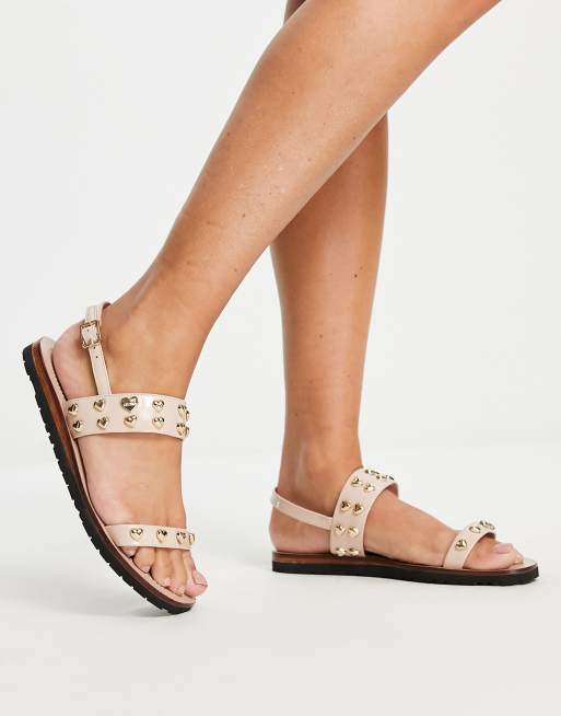 Love Moschino studded strap sandals in beige