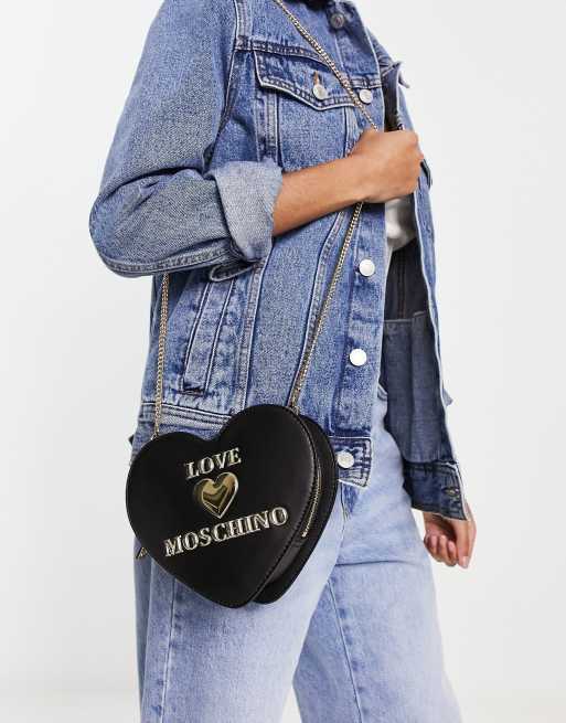 Love Moschino – Svart axelremsväska med hjärtformad logga