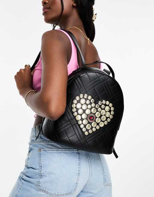 Love Moschino – Svart liten ryggsäck med hjärtutsmyckning