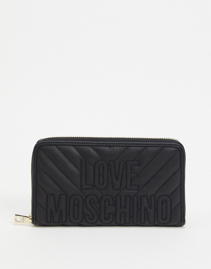 Love Moschino – Svart plånbok med dragkedja runt om och präglad logga