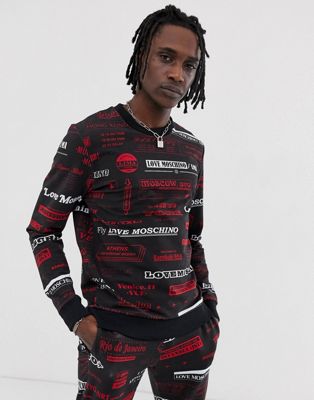 Love Moschino – Svart sweatshirt med heltäckande mönster