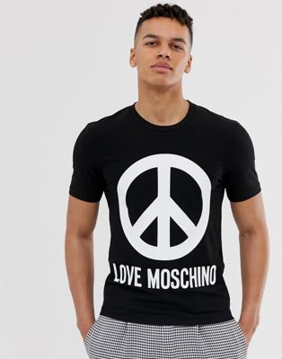 Love Moschino – Svart t-shirt med stort peace-märke och logga