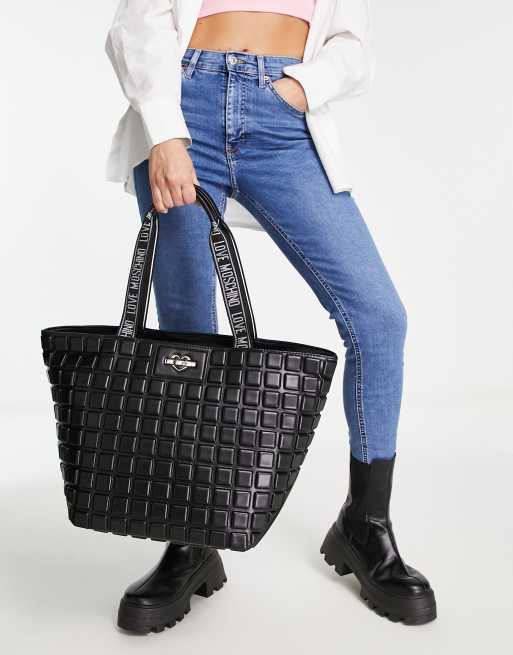 Love Moschino – Svart toteväska med utsmyckat handtag upptill