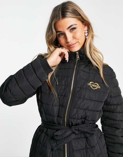Love Moschino – Svart vadderad jacka med guldfärgad hjärtlogga, 3 av 4