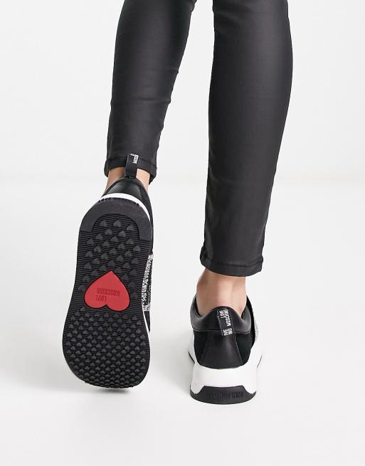 Love Moschino – Svarta grova sneakers med glittrande panel och logga, 2 av 4