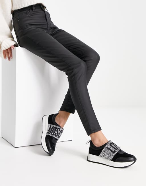 Love Moschino – Svarta grova sneakers med glittrande panel och logga, 4 av 4