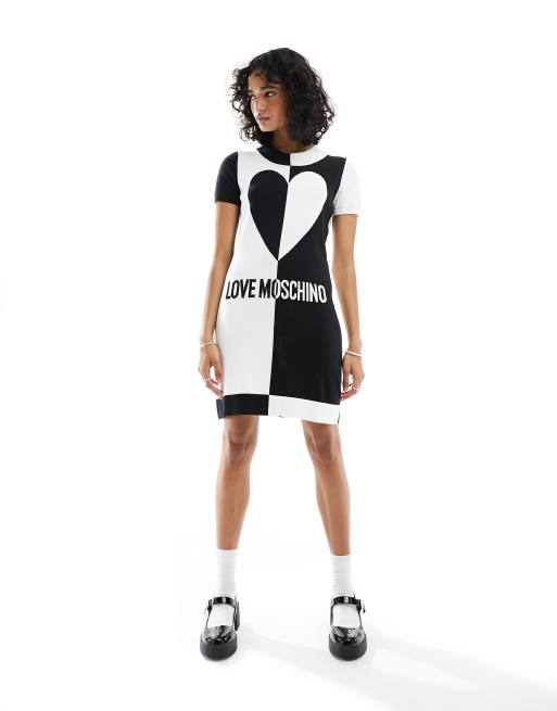 Moschino black shop and white dress