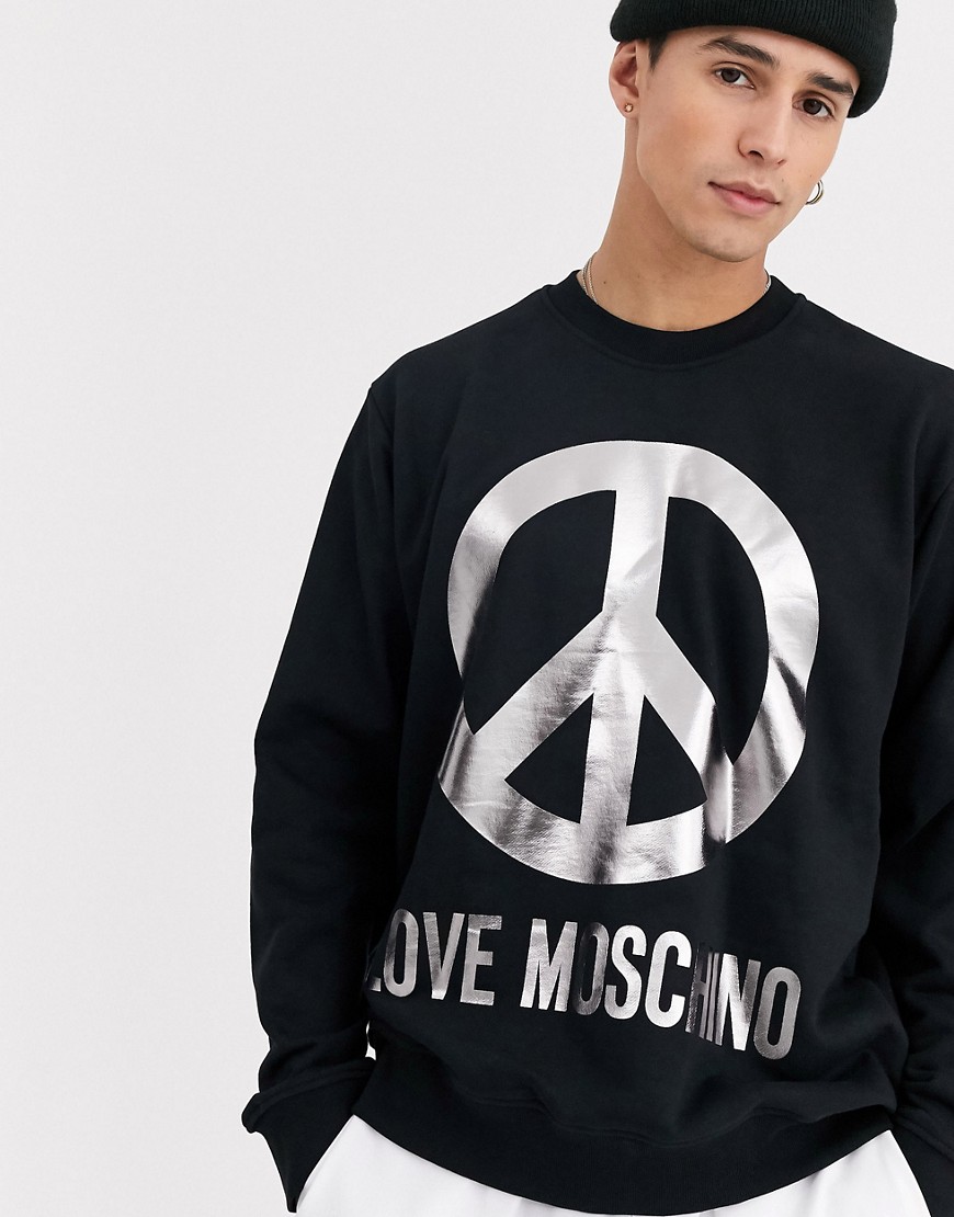 Love Moschino - Sweater met reflecterend vredessymbool-Zwart