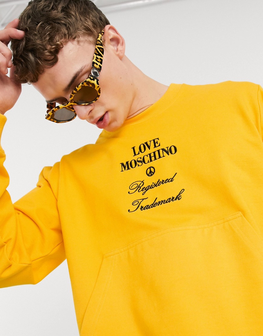 Love Moschino - Sweater met ronde hals en borduursel-Geel