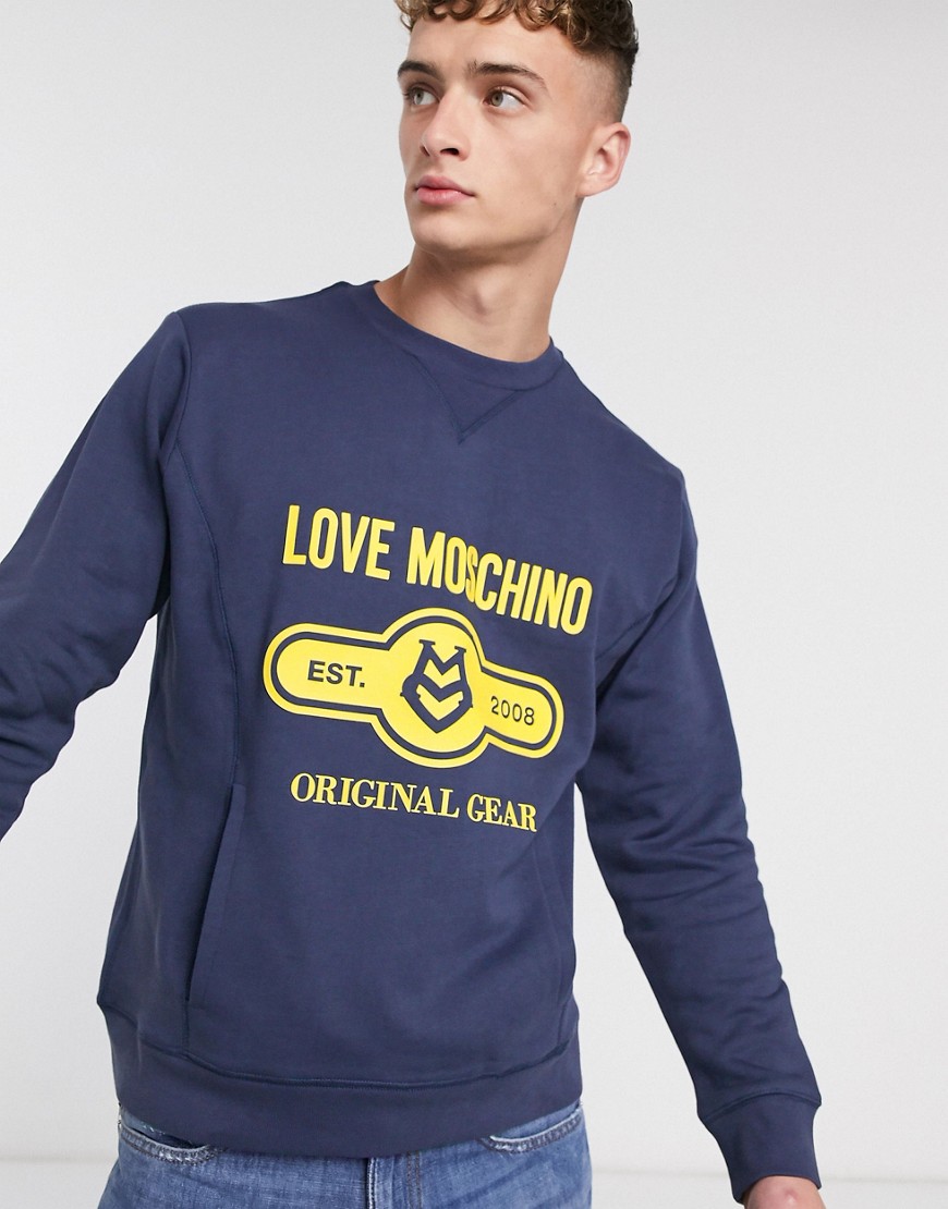 Love Moschino - Sweater met ronde hals en logo in roze-Blauw