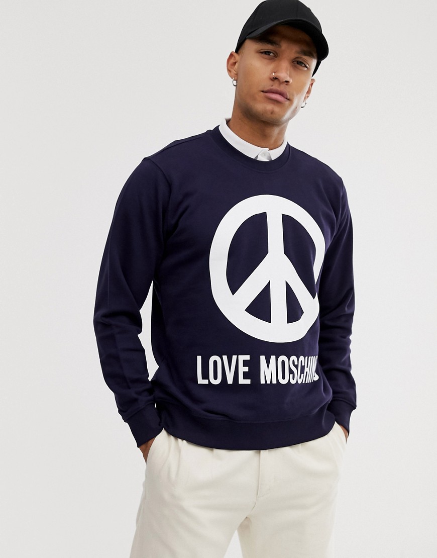 Love Moschino - Sweater met vredessymbool-Marineblauw