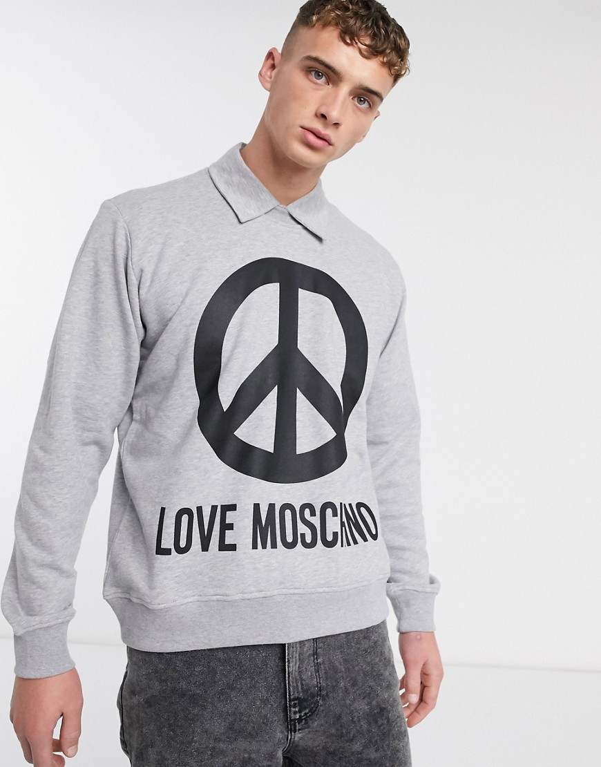 Love Moschino - Sweater met vredesymbool-Grijs