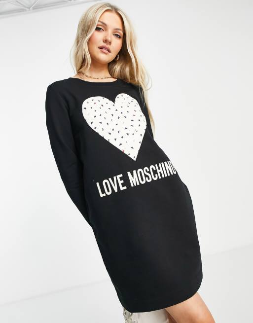 Love Moschino - Sweaterjurk met hartenlogo met mini-hartjes in zwart