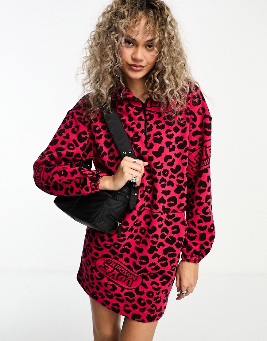 Love Moschino sweatshirt dress in all over red leopard print-Multi