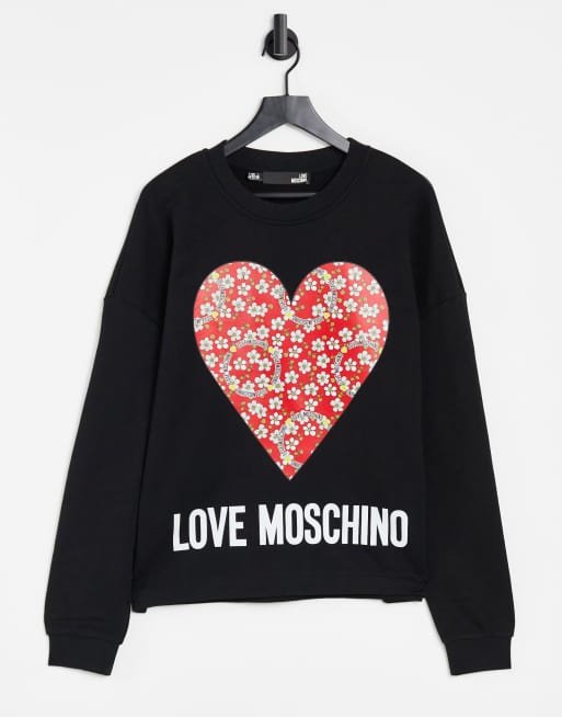 Love Moschino – Sweatshirt in Schwarz mit großem Herzlogo
