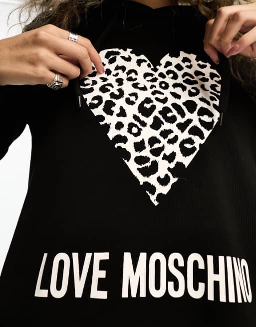 Love Moschino - Sweatshirt-kjole med logo og hætte i sort, 4 af 4