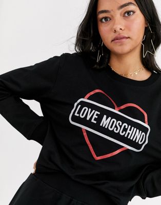 Love Moschino - Sweatshirt logo- en heartprint-Zwart