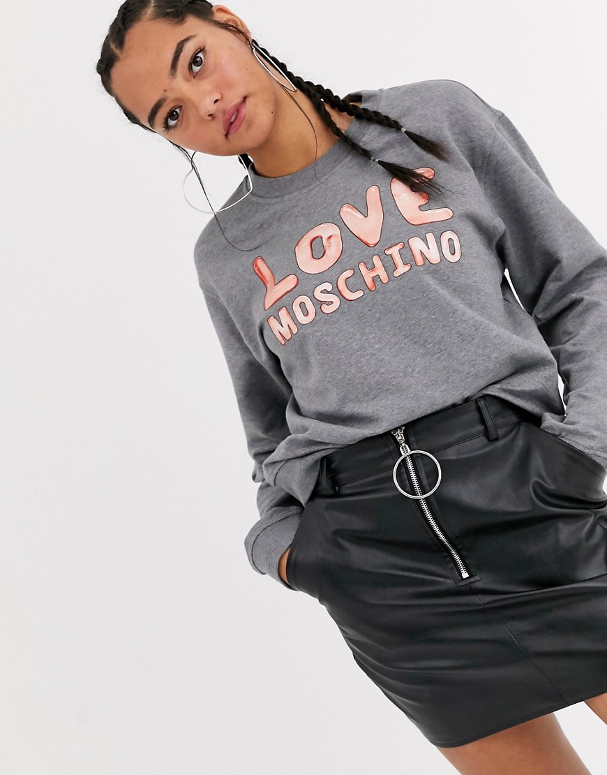 Love Moschino - Sweatshirt med bubblegum-logo-Grå
