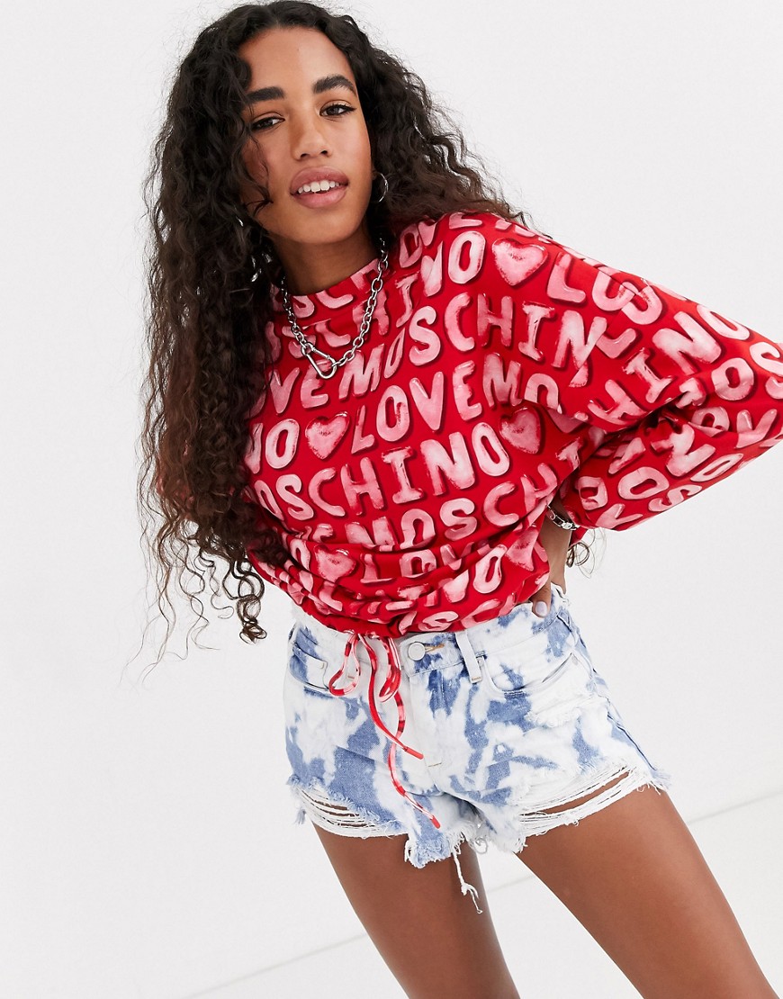 Love Moschino – Sweatshirt med heltäckande logotypmönster-Röd